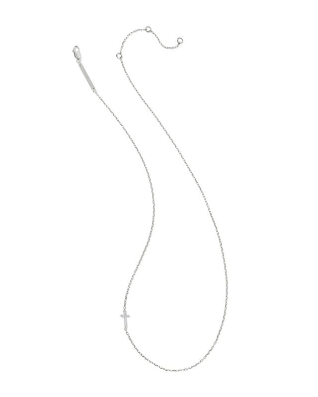 Cross Sterling Silver Inline Pave Necklace in White Topaz image number 1.0